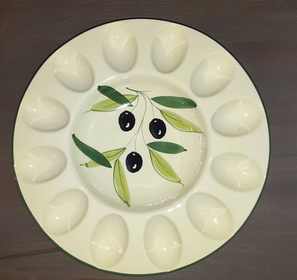 Vintage Pizzato Italian Deviled Egg Holder, Olive Branch, Tuscany, Grandma's...